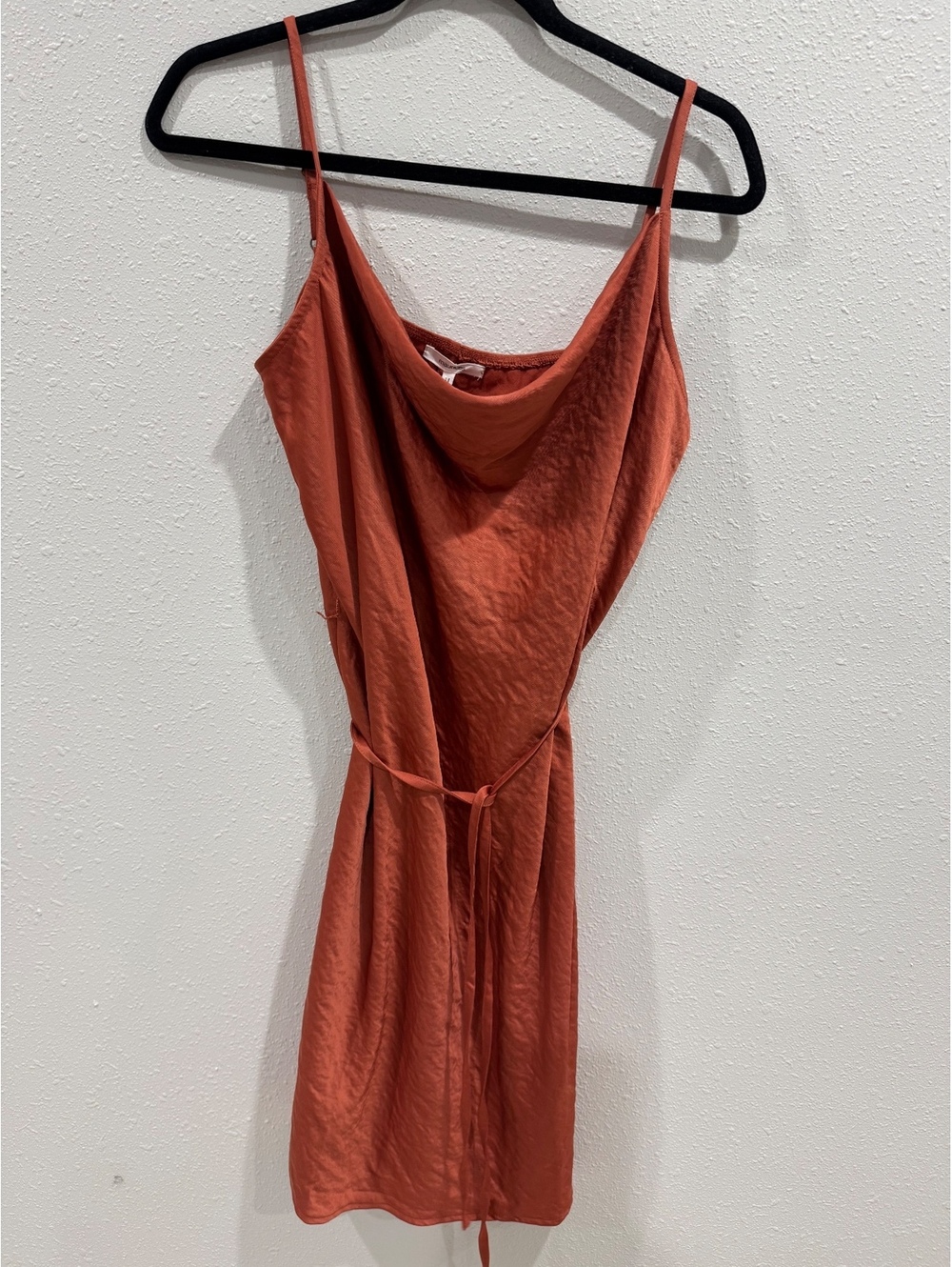 Maurices Cowl Neck Satin Slip Dress XL Rust Orange Tie Waist